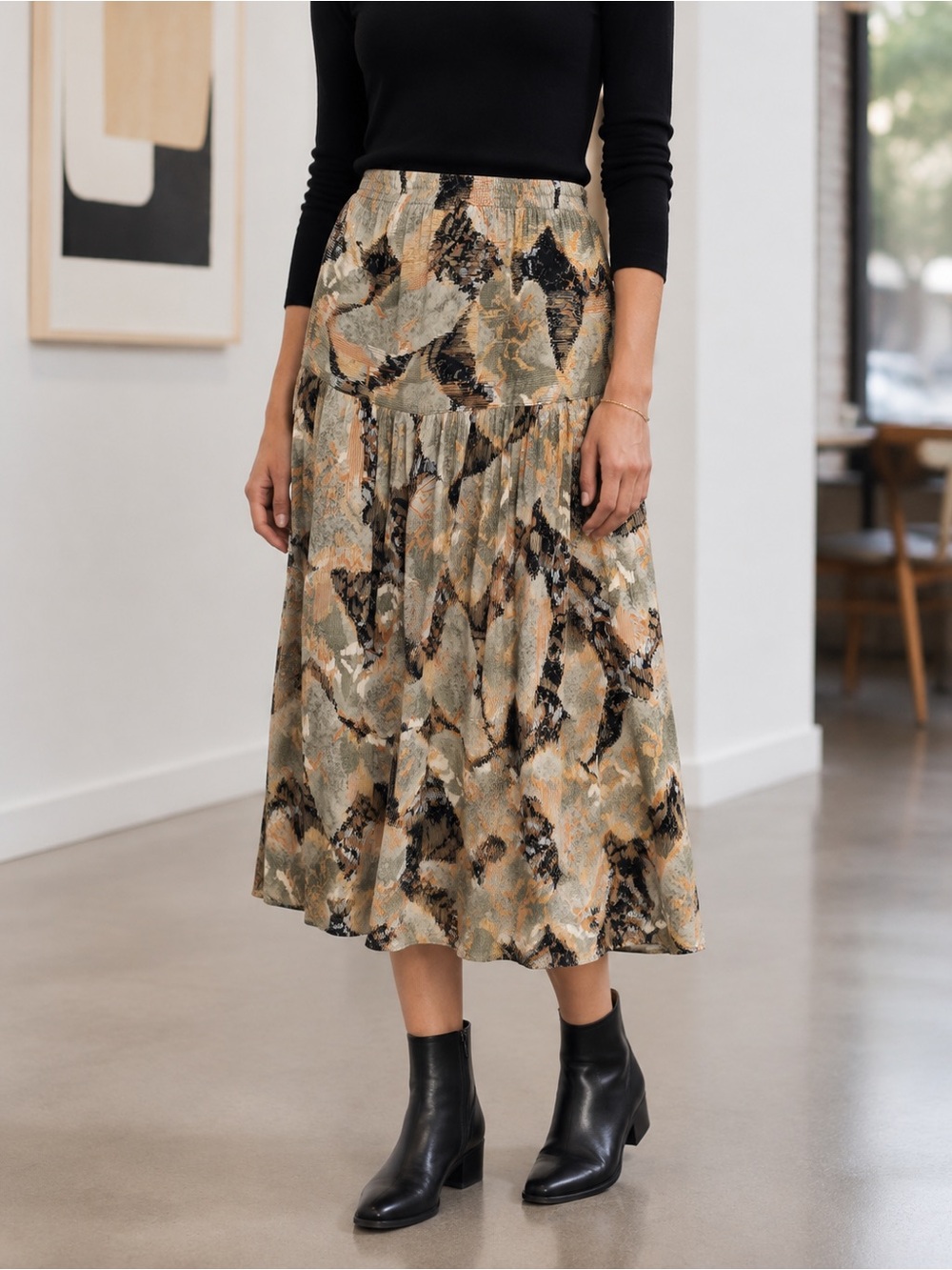 Vintage Eaton’s Career Abstract Rayon Midi Skirt Size M